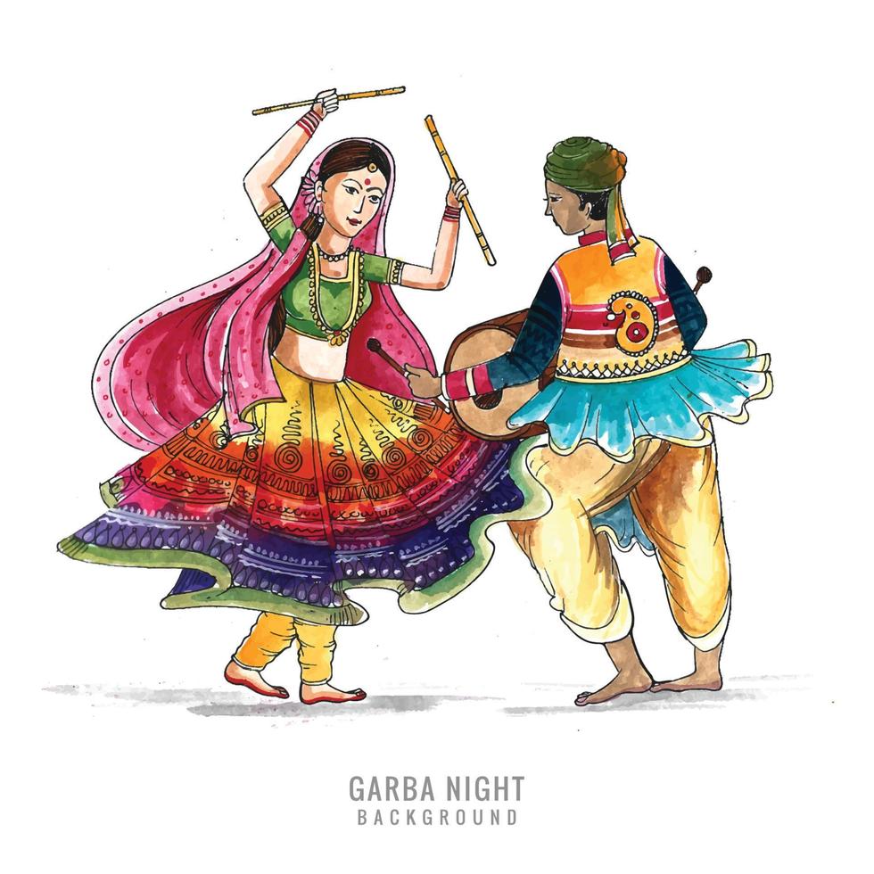 bellissimo coppia giocando dandiya nel discoteca garba notte danza sfondo vettore