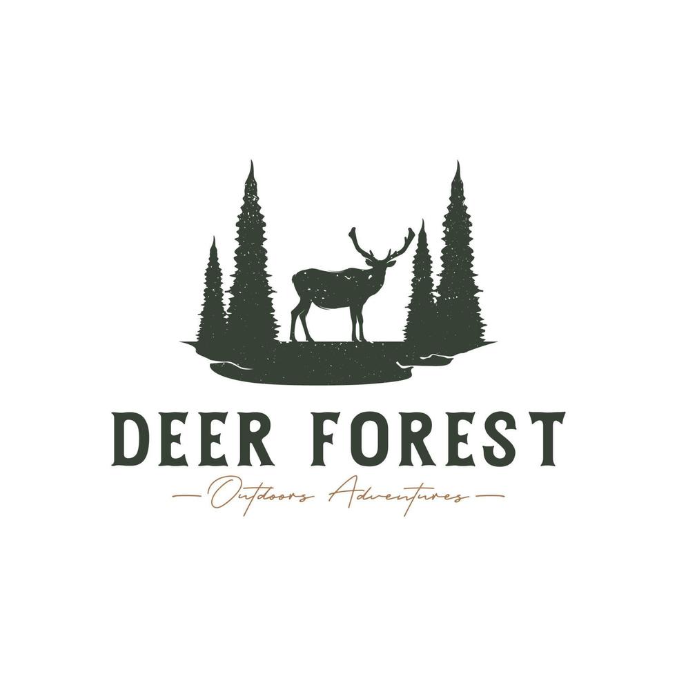 cervo su foresta silhouette logo design vettore