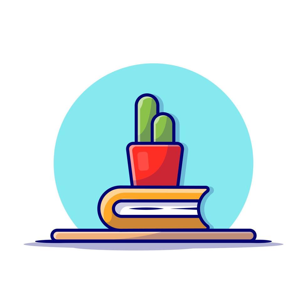 cactus pianta su libro cartone animato vettore icona illustrazione. natura formazione scolastica icona concetto isolato premio vettore. piatto cartone animato stile
