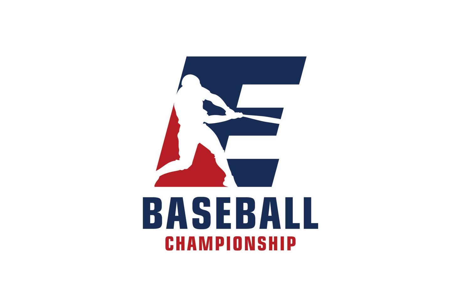 lettera e con logo da baseball. elementi del modello di progettazione vettoriale per la squadra sportiva o l'identità aziendale.