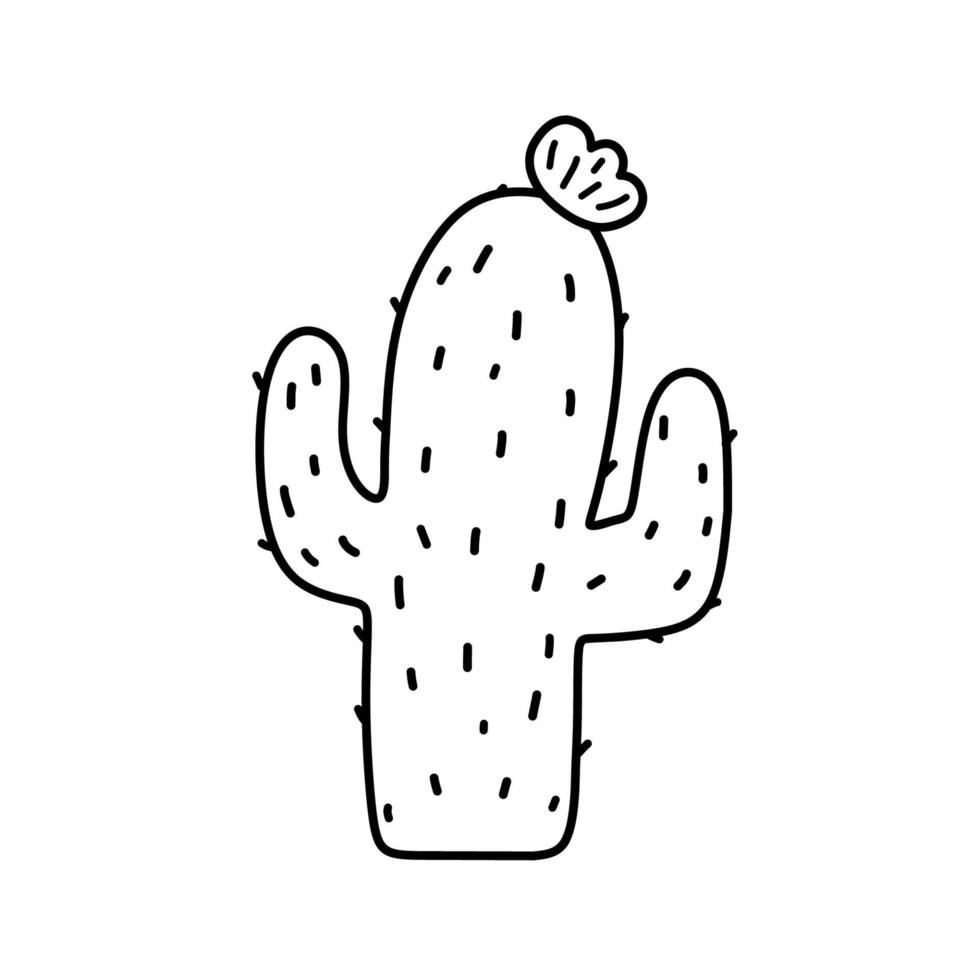 carino cartone animato cactus isolato su bianca sfondo. vettore disegnato a mano illustrazione nel scarabocchio stile. Perfetto per carte, logo, decorazioni, vario disegni. botanico clipart.