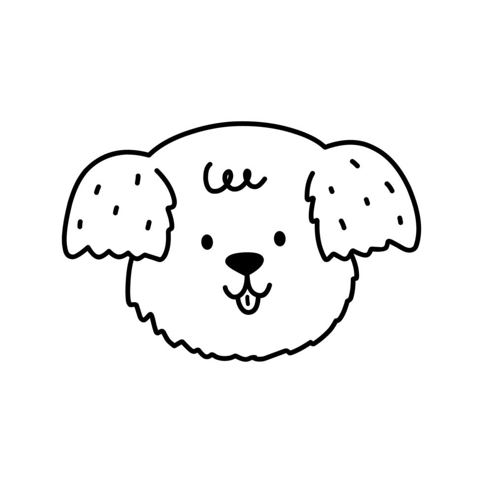 viso di cane carino isolato su sfondo bianco. cucciolo felice. illustrazione disegnata a mano di vettore in stile doodle. perfetto per decorazioni, biglietti, loghi, disegni vari. semplice personaggio dei cartoni animati.