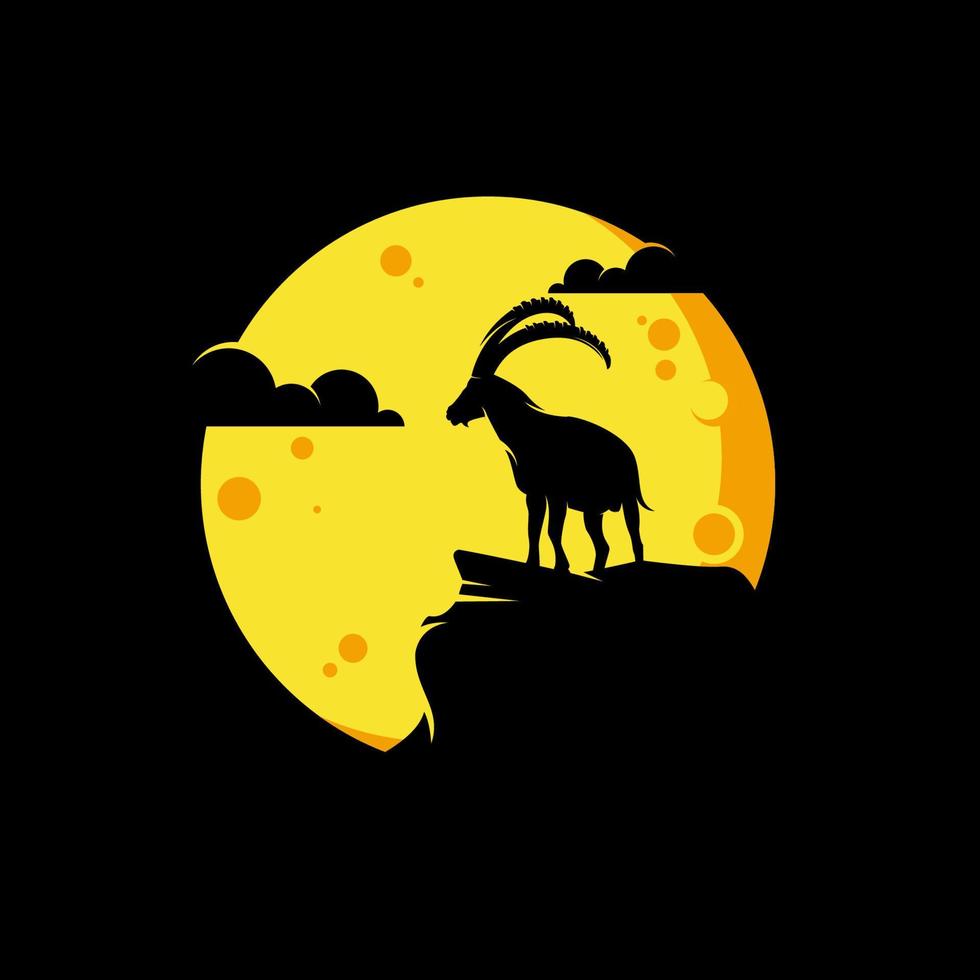 silhouette di il capra nel il Luna logo design vettore