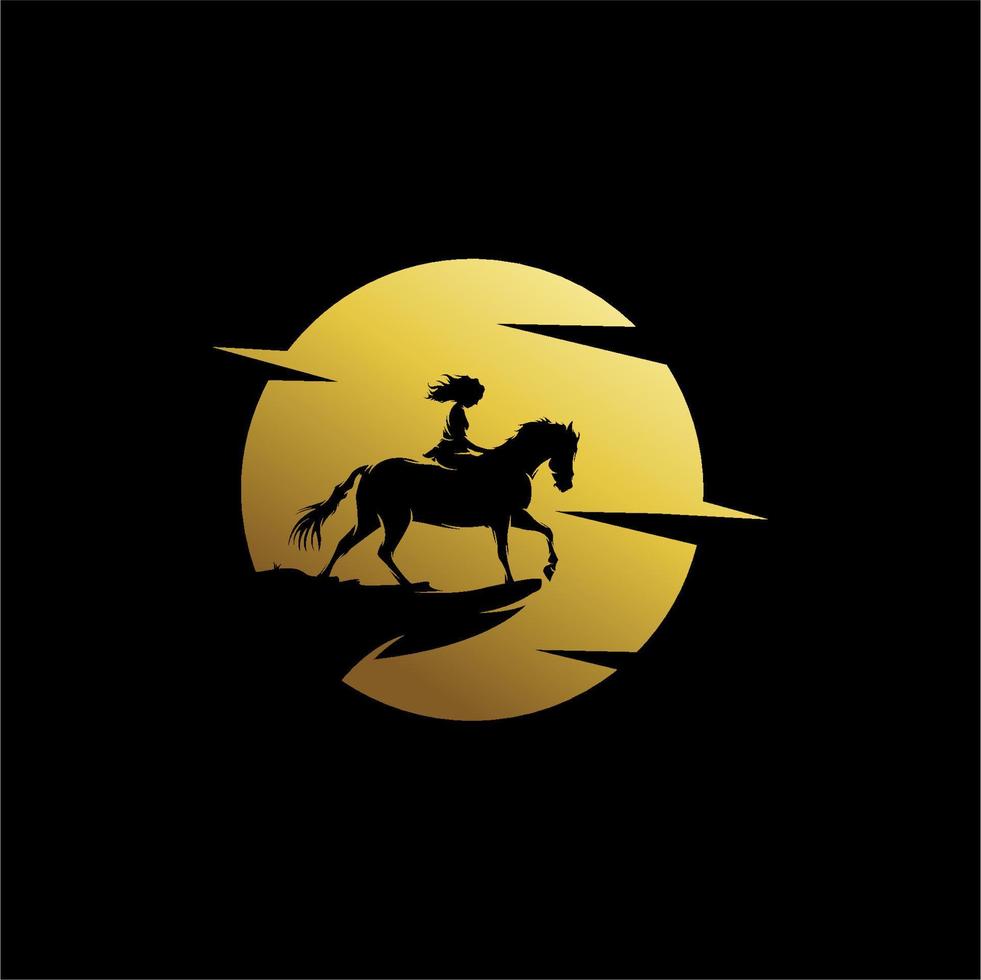 poco ragazza equitazione un' cavallo su il Luna vettore