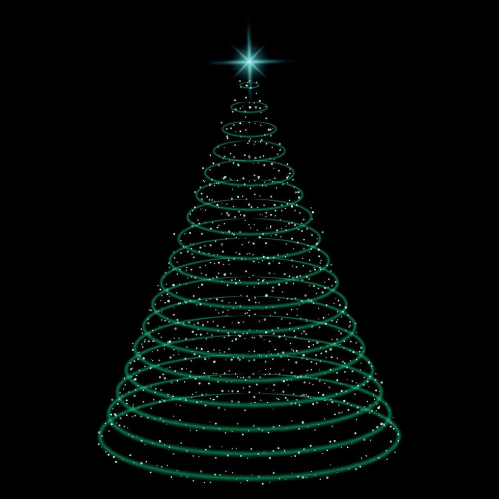 Natale albero forma con stella su superiore al di sopra di nero sfondo vettore