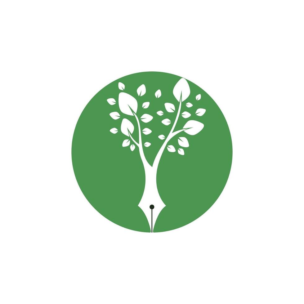 albero penna vettore logo design modello. scrittore e natura logo concetto.