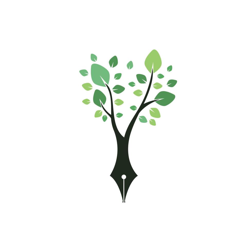 albero penna vettore logo design modello. scrittore e natura logo concetto.