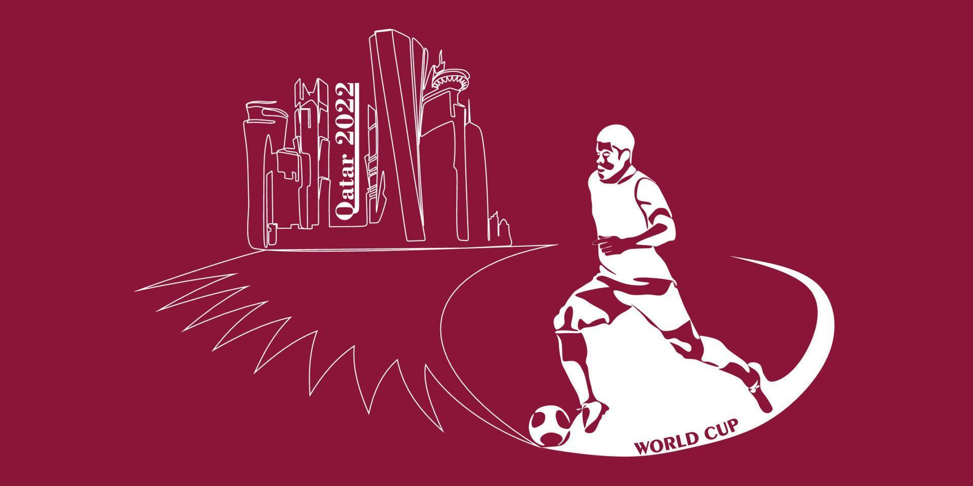 mondo tazza nel Qatar nel 2022 striscione. stilizzato vettore isolato moderno illustrazione di il capitale doha città con simbolo, colori e bandiera