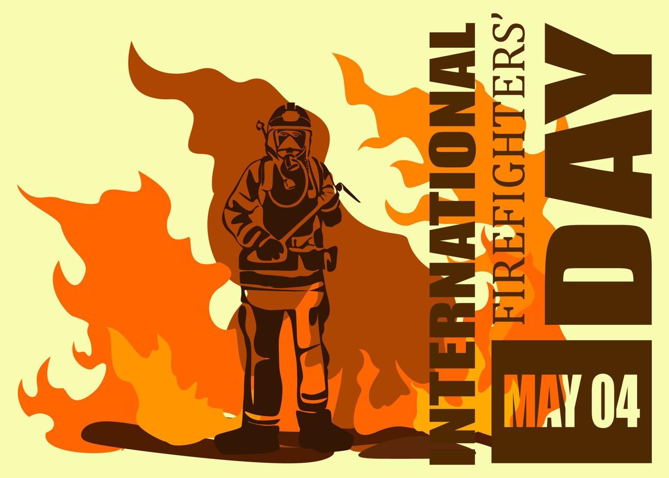 illustrazione vettoriale della siluetta del vigile del fuoco, come banner, poster o modello per la giornata internazionale dei vigili del fuoco.