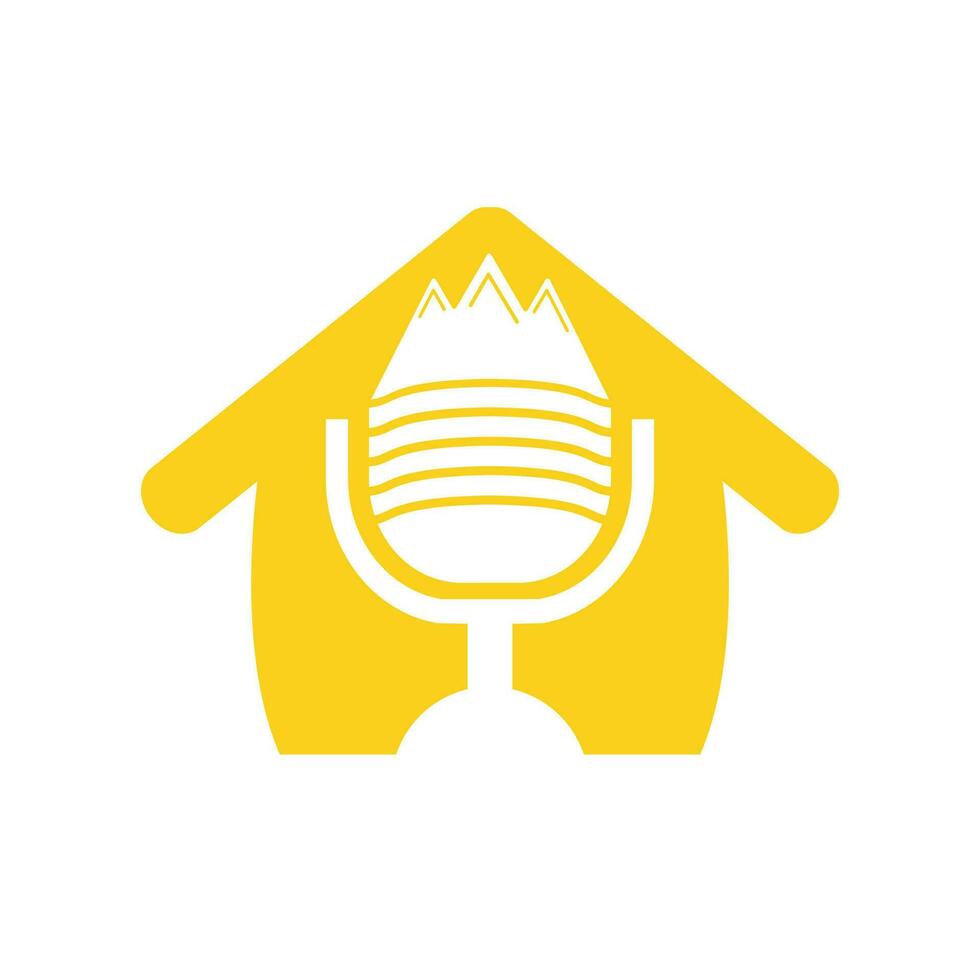 Podcast montagna vettore logo design modello.