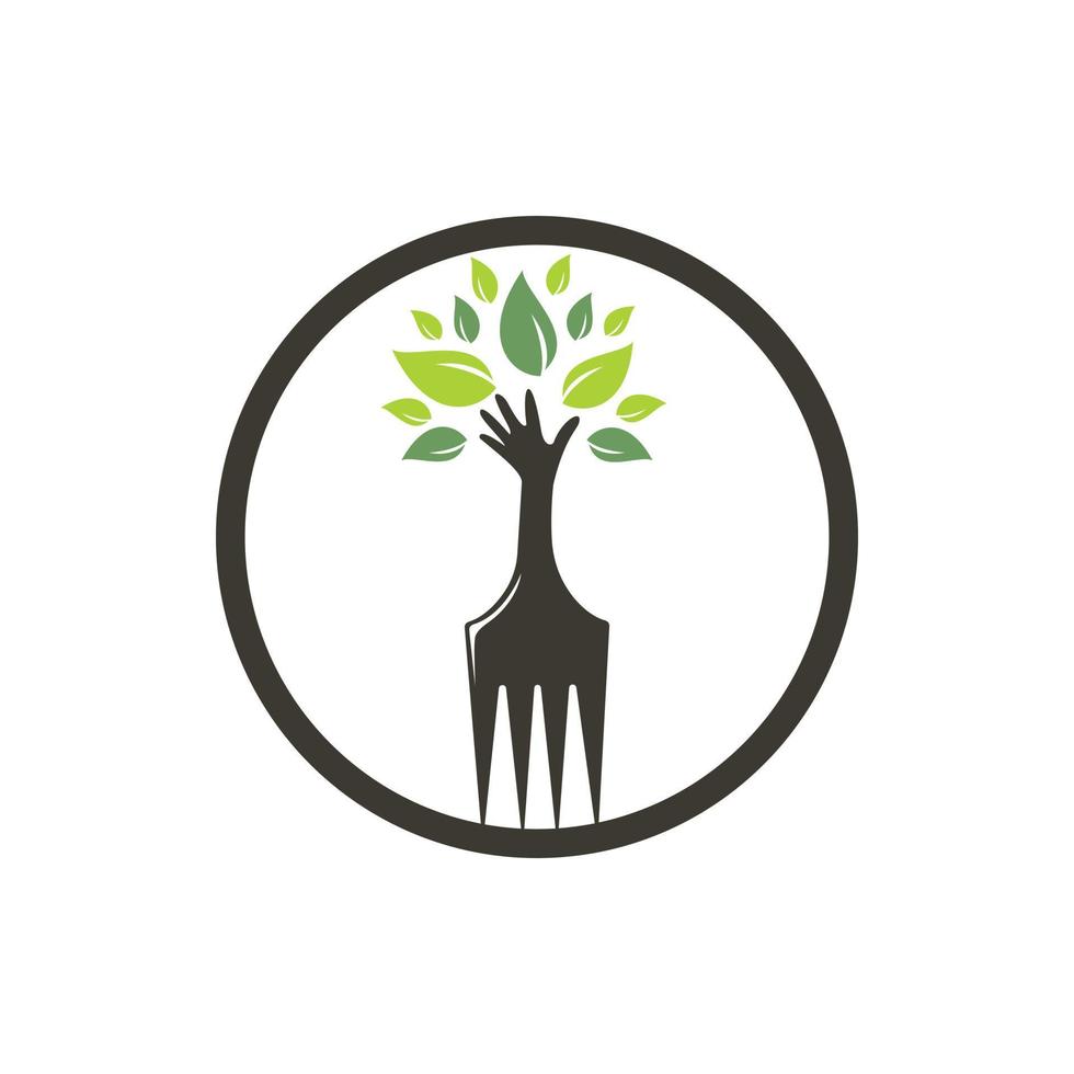 forchetta mano albero vettore logo design. ristorante e agricoltura logo concetto.