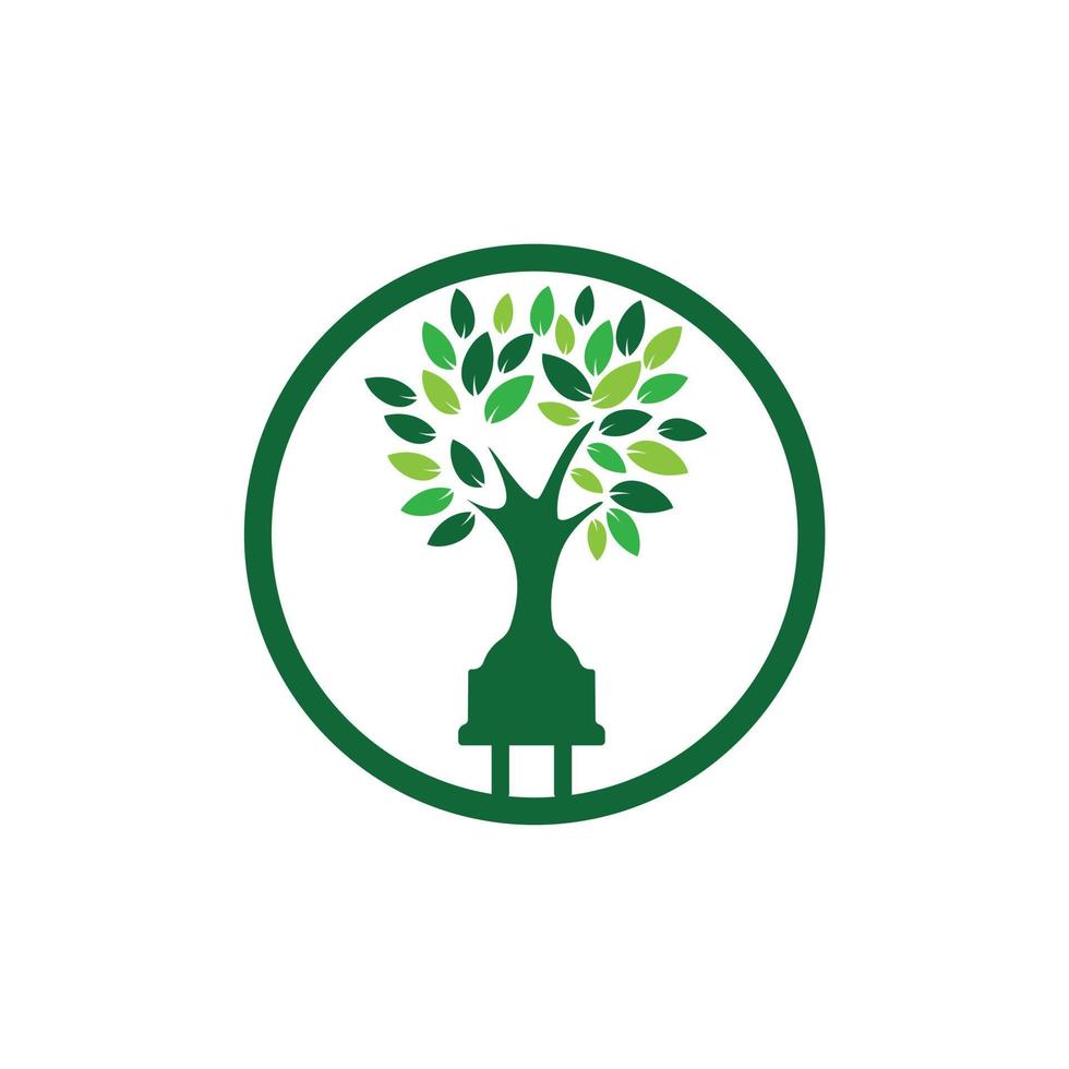 verde energia elettricità logo concetto. elettrico spina icona con albero. vettore