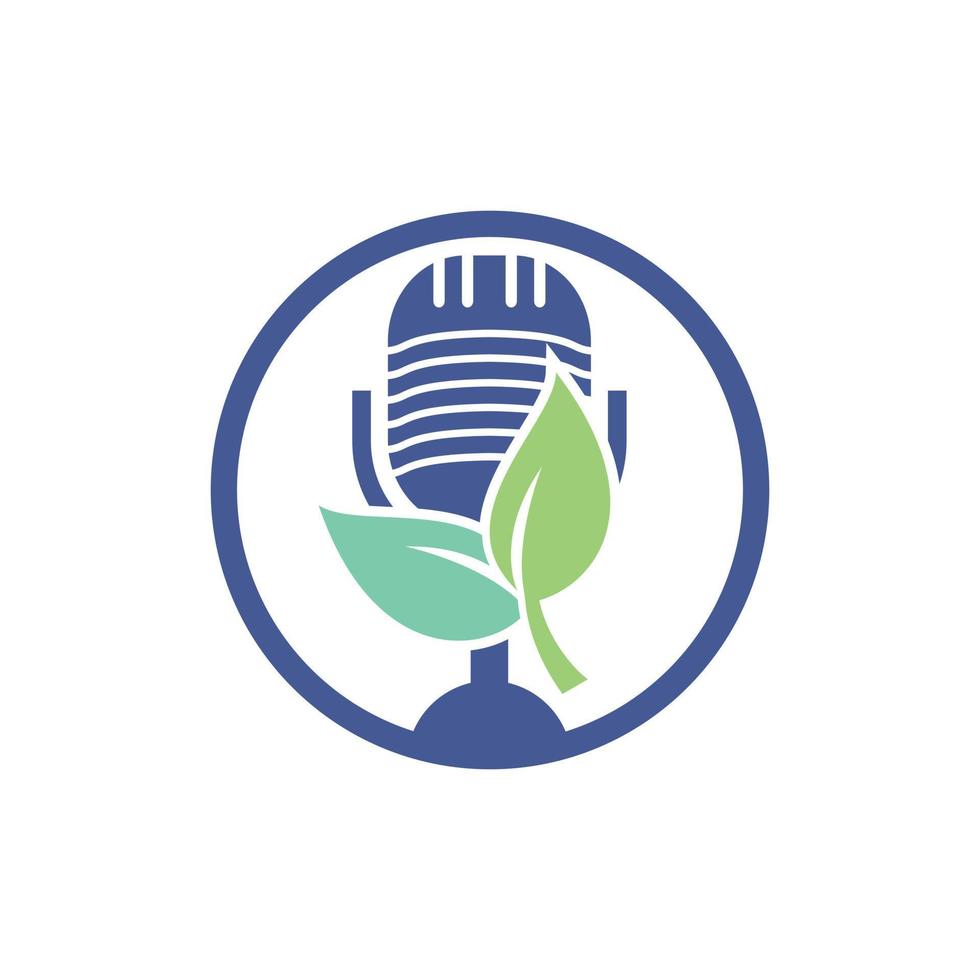 podcast foglia natura ecologia vettore logo design. logo del talk show podcast con microfono e foglie.