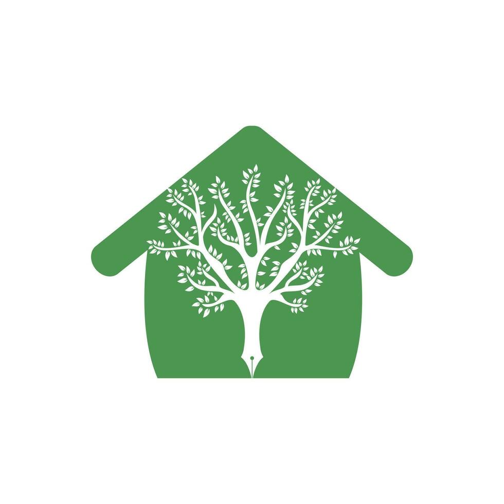 albero penna vettore logo design modello. scrittore casa e natura logo concetto.