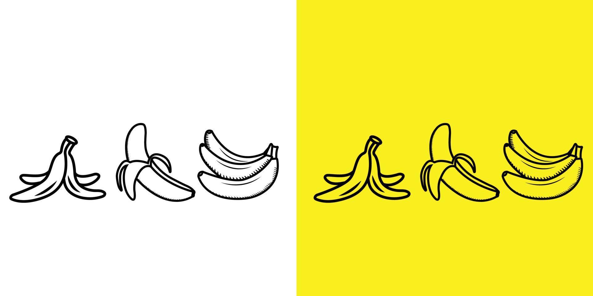 linea arte di banane. singolo Banana , metà pelato Banana, gruppo di Banana vettore