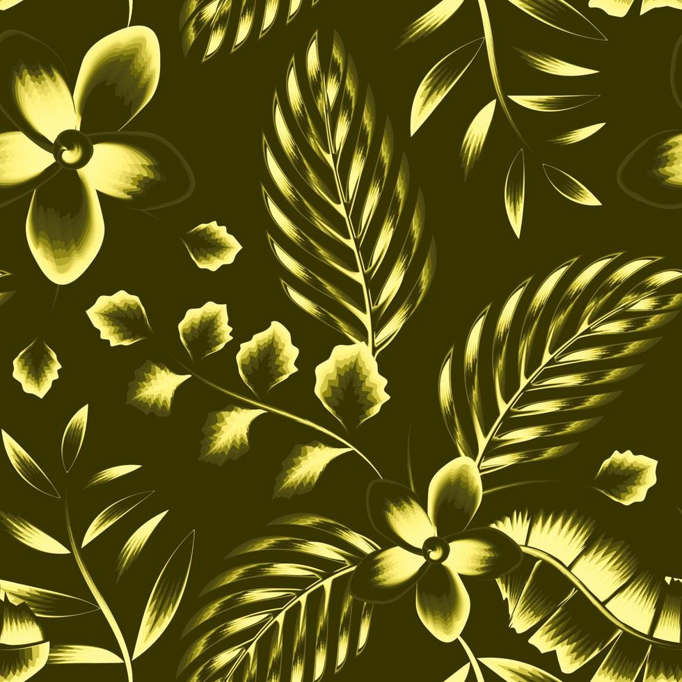 Vintage ▾ frangipani fiori con eleganza giallo colore tropicale Banana palma le foglie e fogliame nel monocromatico elegante su pastello sfondo. vettore stampe design. alla moda tessuto struttura. estate