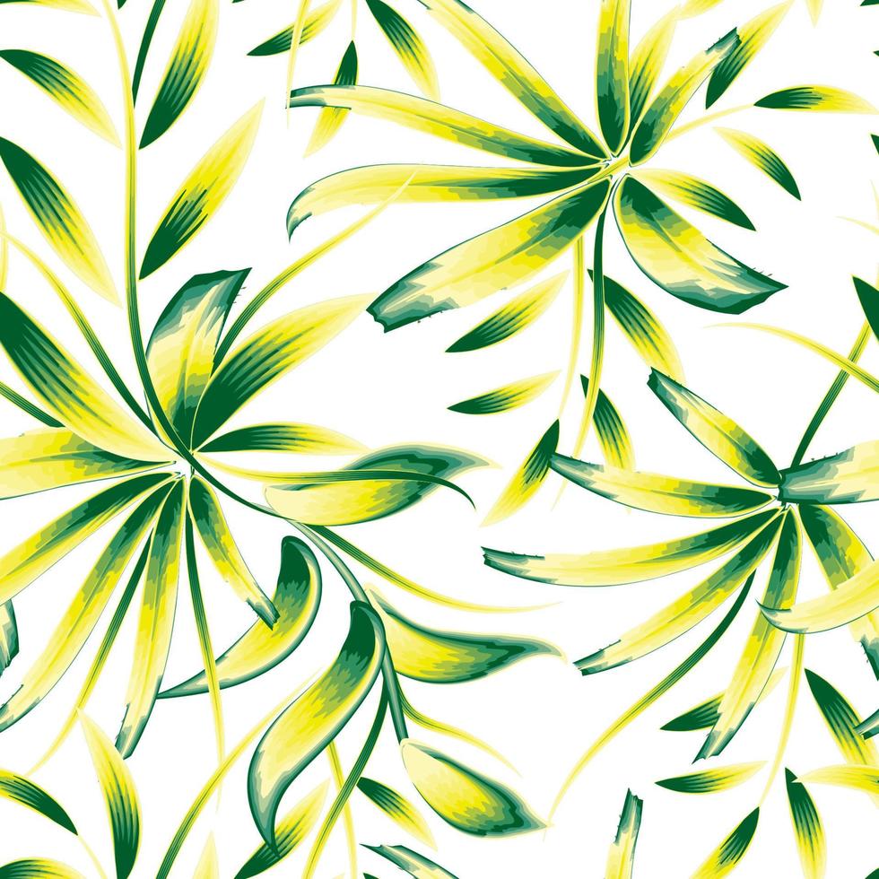 verde giallo tropicale bambù le foglie senza soluzione di continuità modello con impianti fogliame su bianca sfondo. alla moda stampe struttura. mano disegnato bellissimo elementi. natura botanico arte. estate design. sfondo vettore