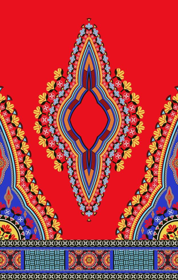 etnico ovest africano dashiki vestito colorato floreale modello su rosso sfondo. tribale arte camicie moda. collo ricamo ornamenti. vettore