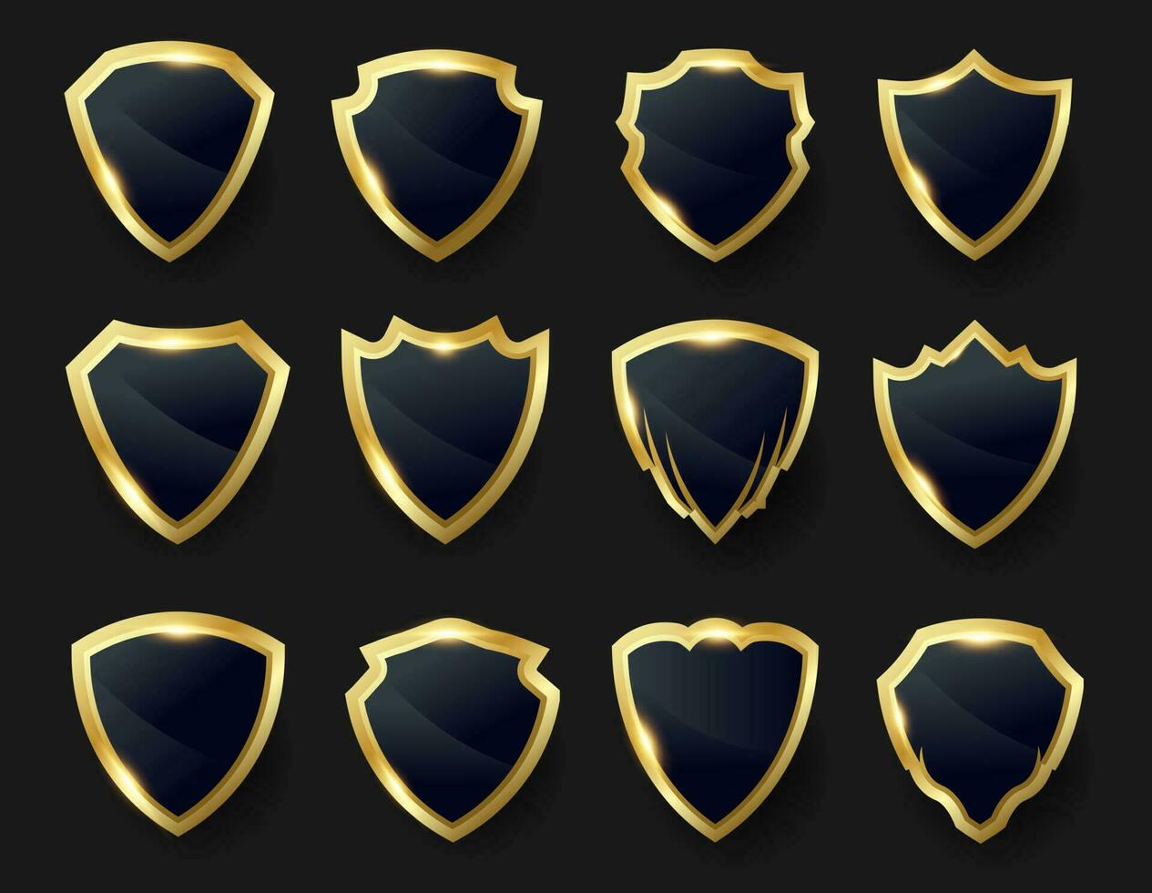 nero e oro scudo emblema o distintivo collezione. scudo logo vettore