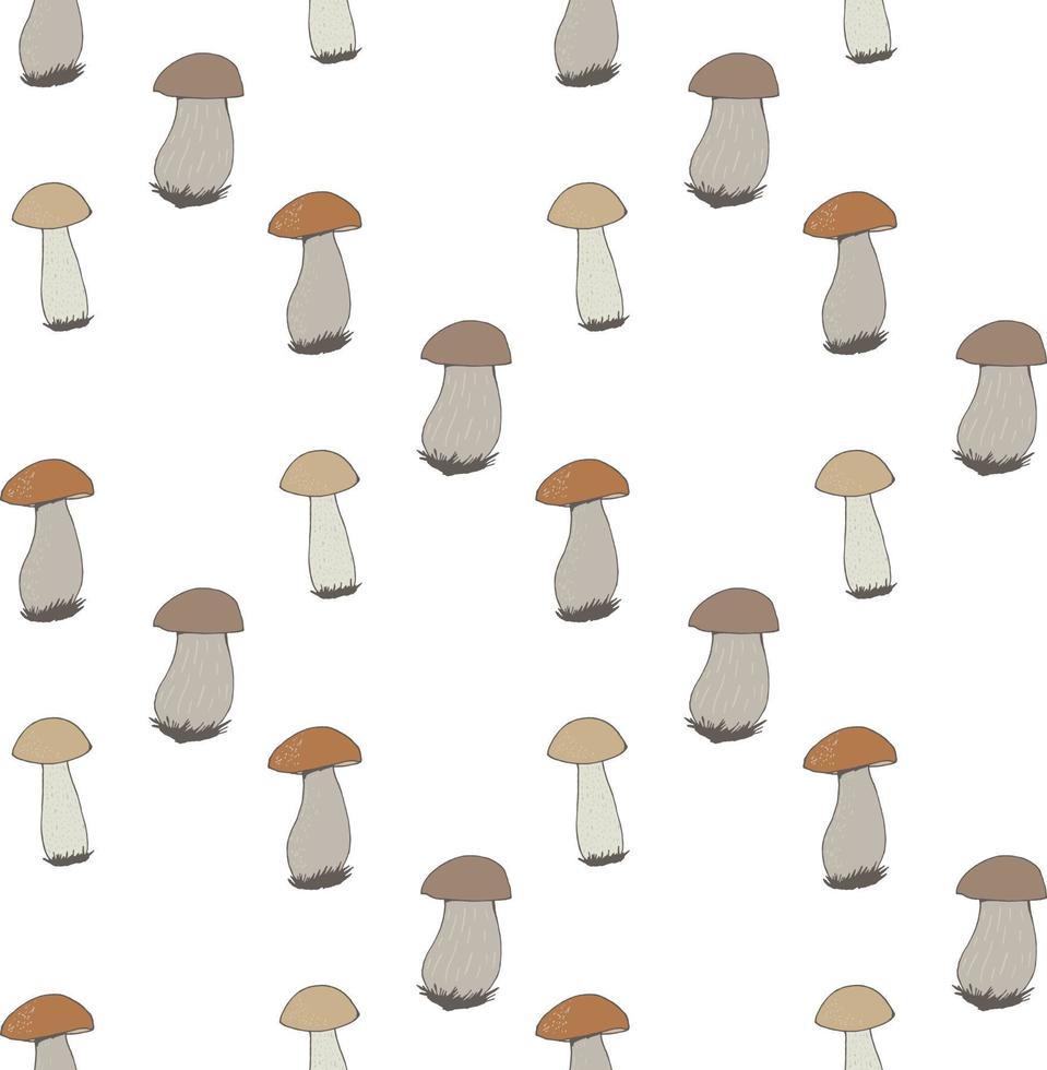 senza soluzione di continuità modello con accogliente foresta funghi su bianca sfondo. vettore Immagine.