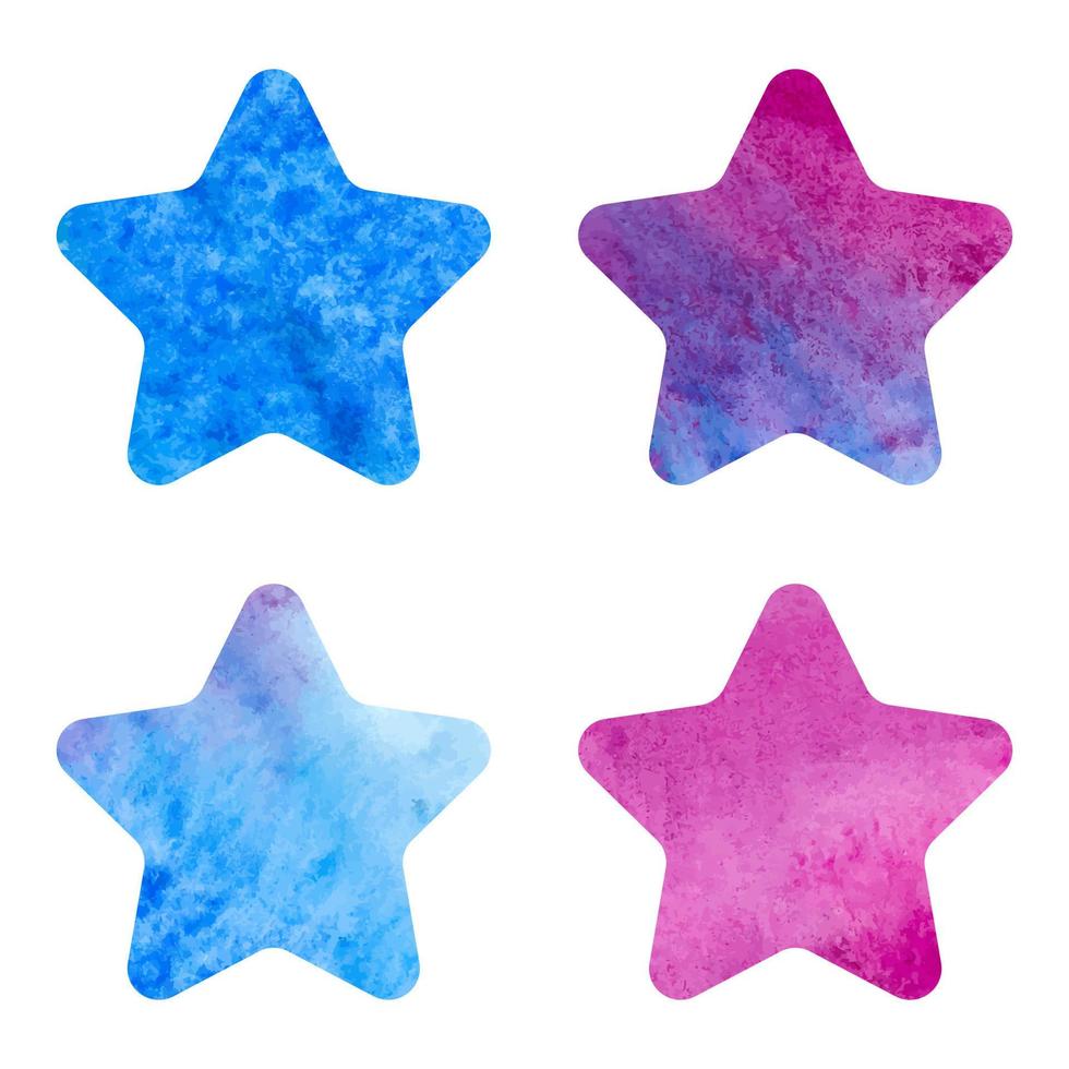 acquerello disegnato a mano stelle nel blu e rosa colori vettore illustrazione isolato su bianca