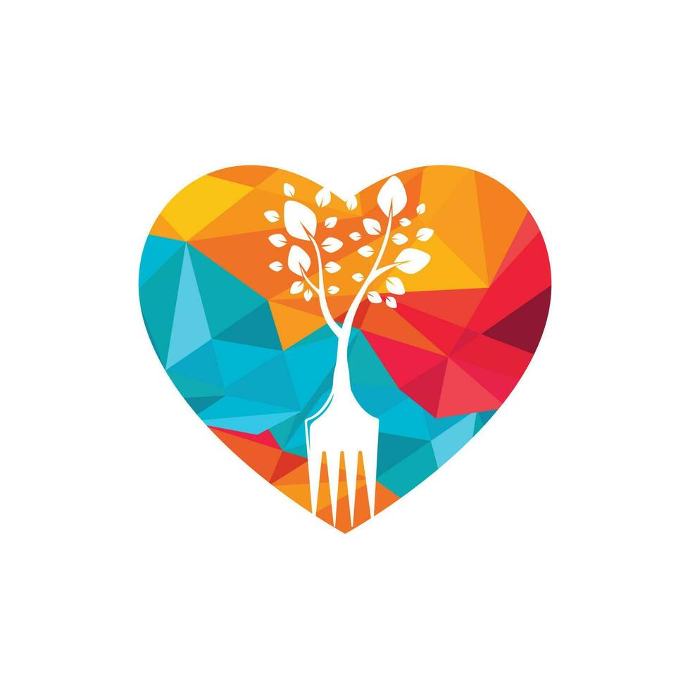 forchetta albero con cuore forma vettore logo design. ristorante e agricoltura logo concetto.