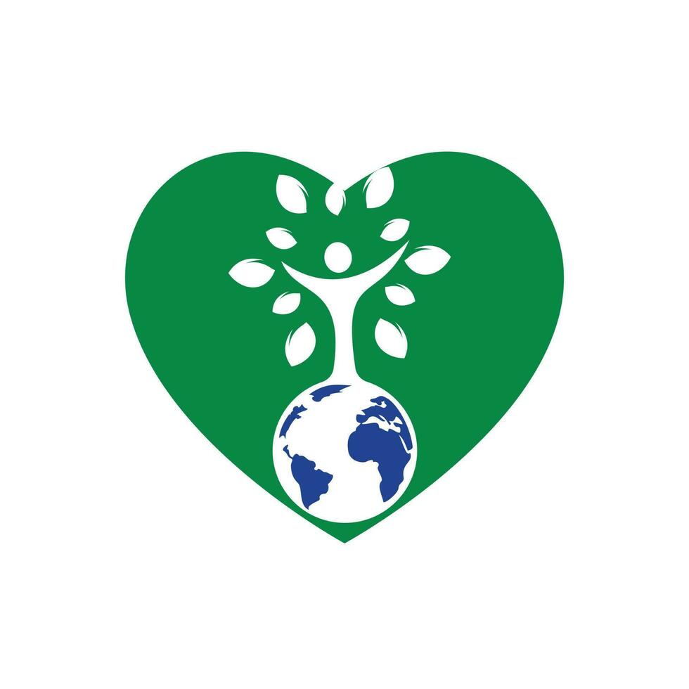 globo e mano albero vettore logo design. ecologia e sostenibile concetto.