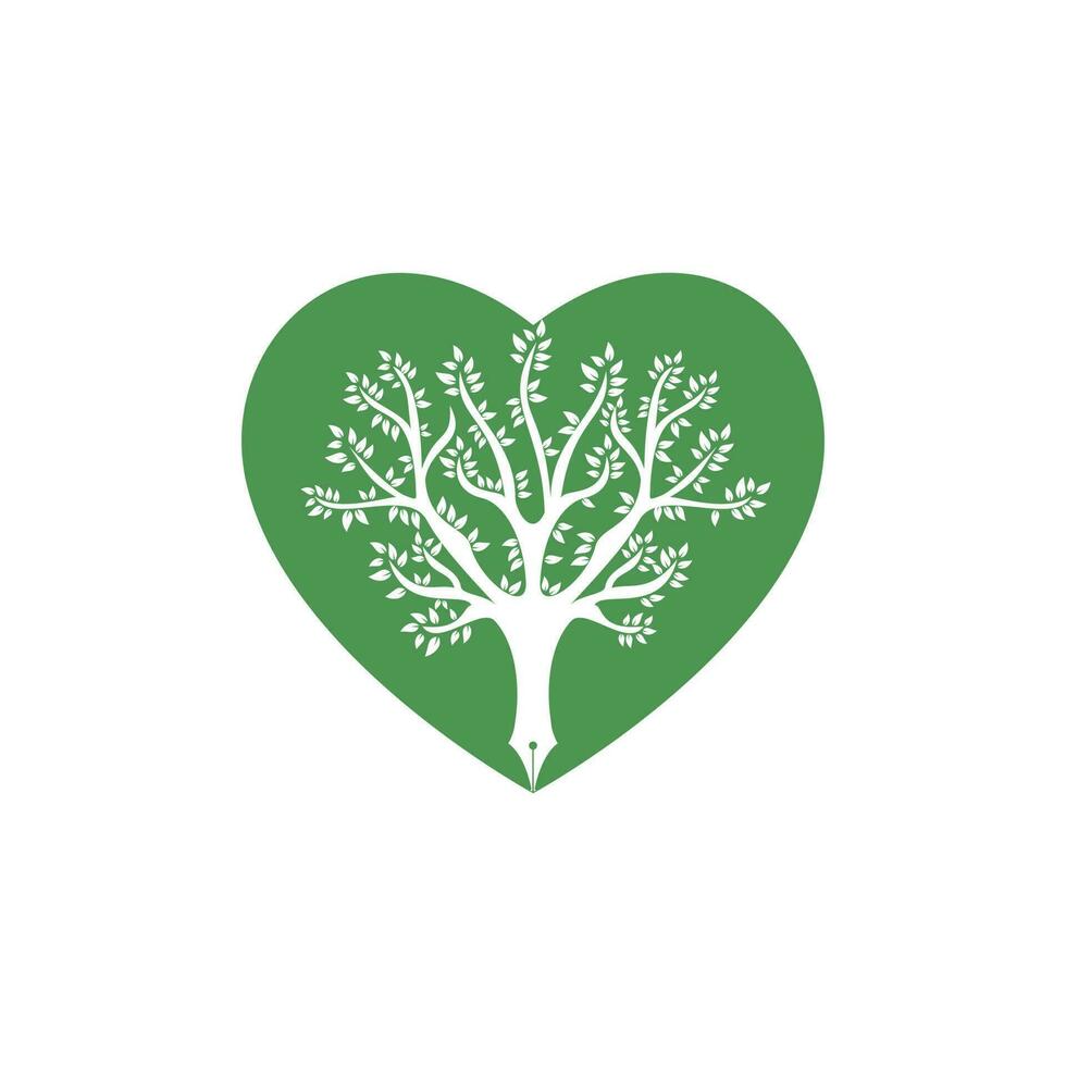 albero penna vettore logo design modello. scrittore amore e natura logo concetto.