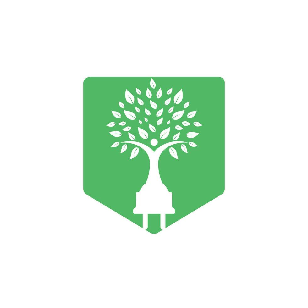 elettrico cordone e umano albero vettore logo design. verde energia elettricità logo concetto.