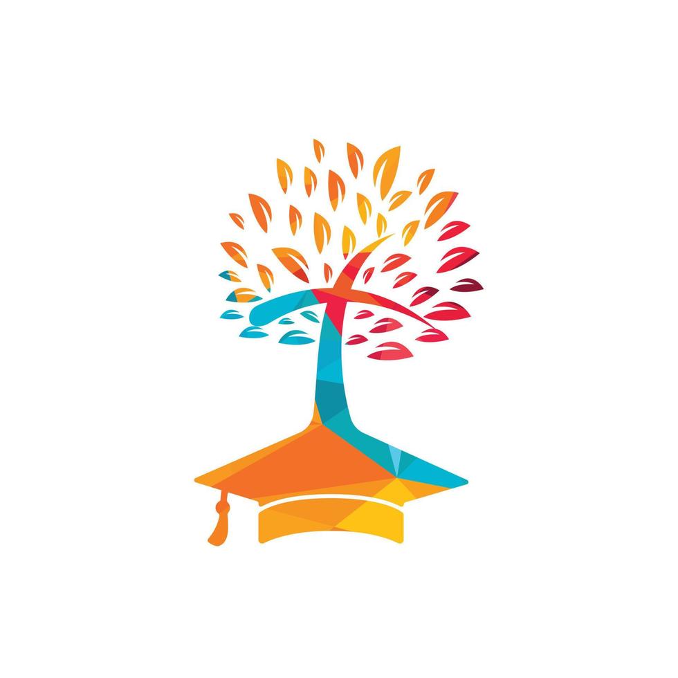 formazione scolastica Chiesa vettore logo design. la laurea berretto e attraversare albero icona design.