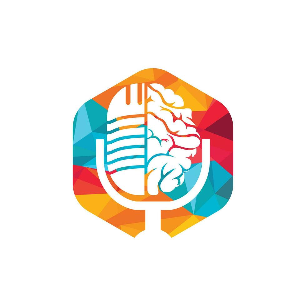 cervello Podcast logo design. trasmissione divertimento attività commerciale logo modello vettore illustrazione.