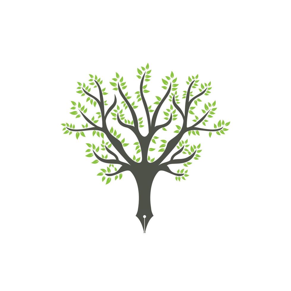 albero penna vettore logo design modello. scrittore e natura logo concetto.