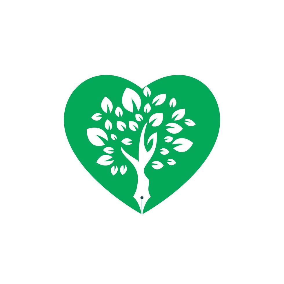 albero penna vettore logo design modello. scrittore amore e natura logo concetto.