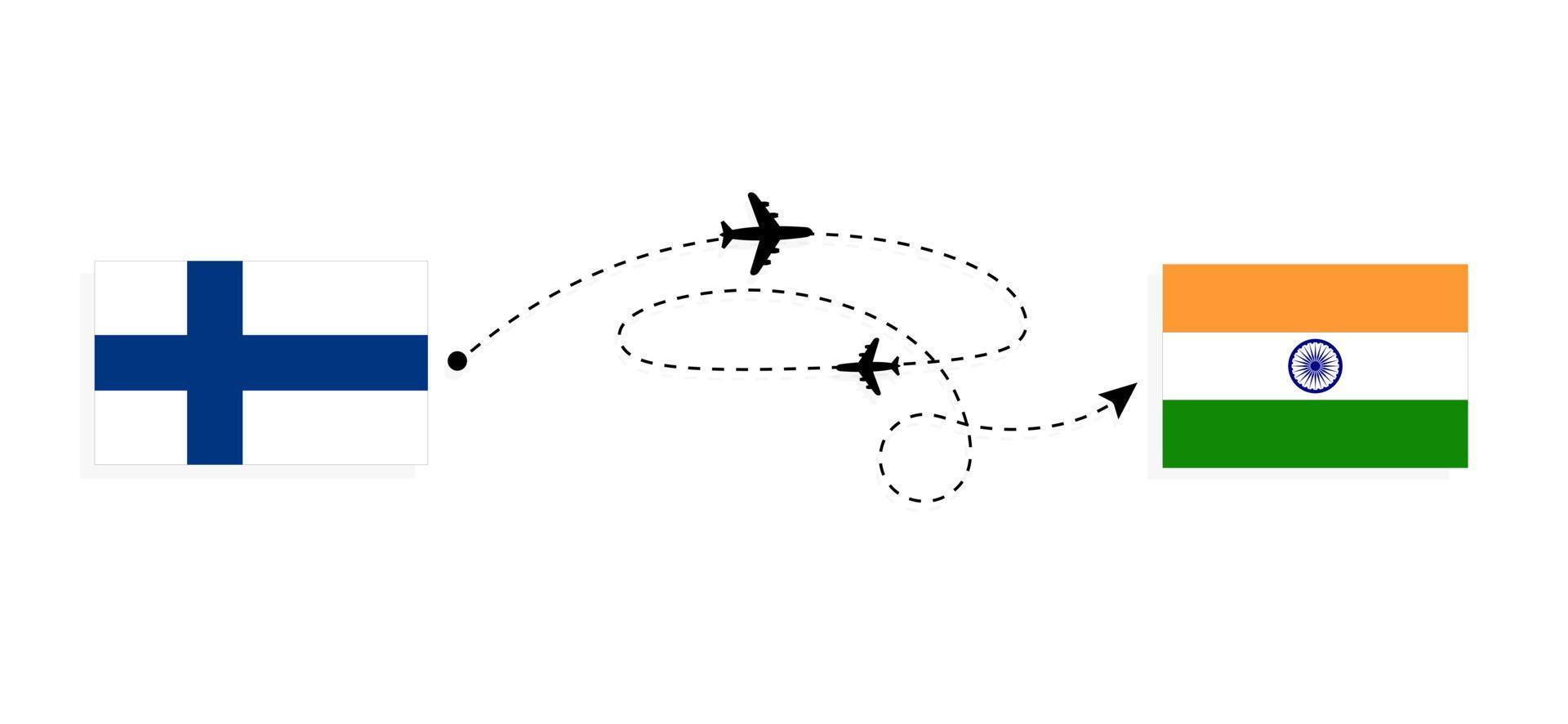 volo e viaggio a partire dal Finlandia per India di passeggeri aereo viaggio concetto vettore