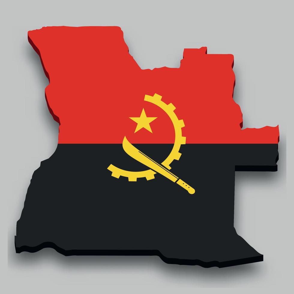 3d isometrico carta geografica di angola con nazionale bandiera. vettore