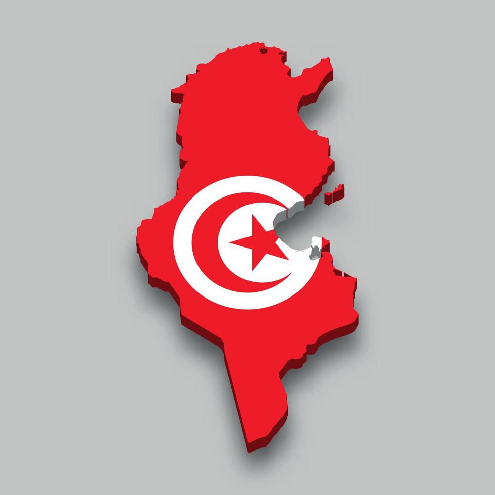 3d isometrico carta geografica di tunisia con nazionale bandiera. vettore