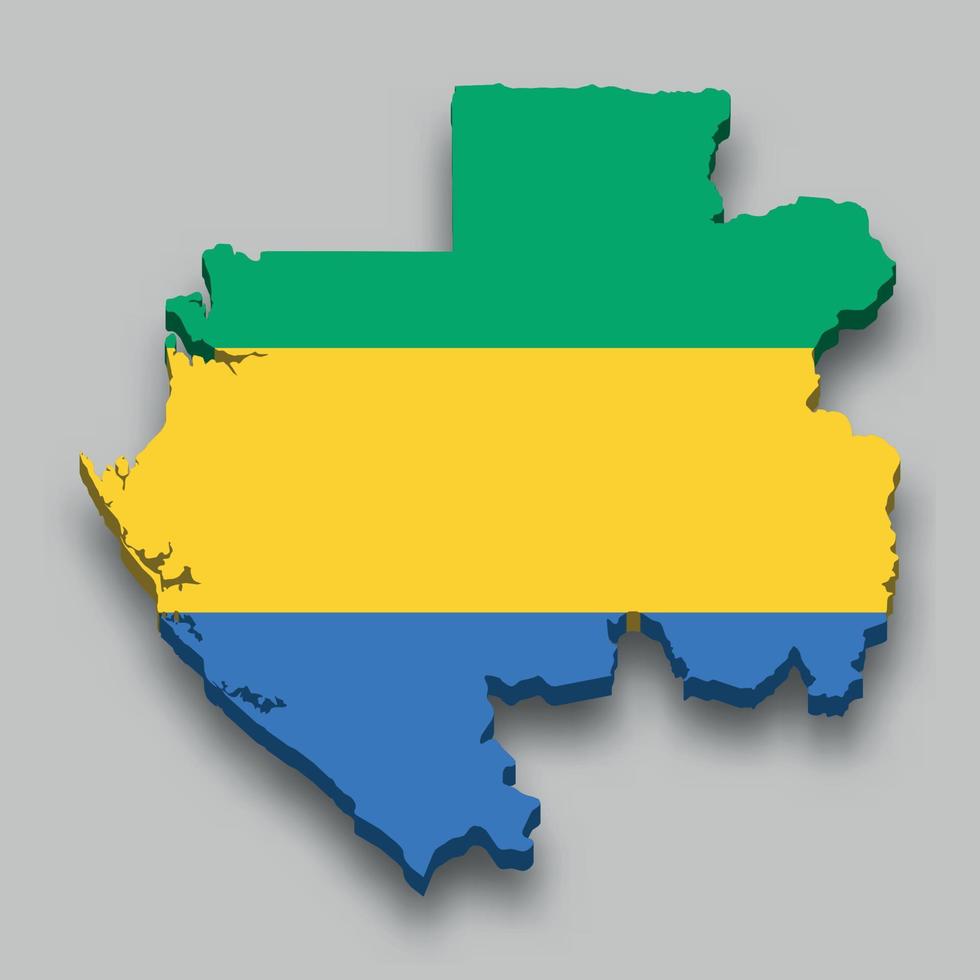 3d isometrico carta geografica di Gabon con nazionale bandiera. vettore