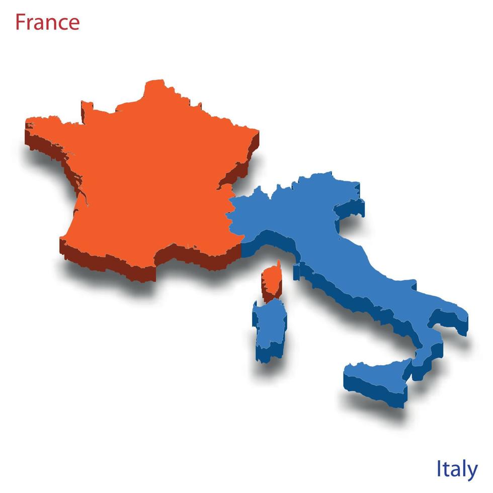 3d isometrico carta geografica Francia e Italia relazioni vettore