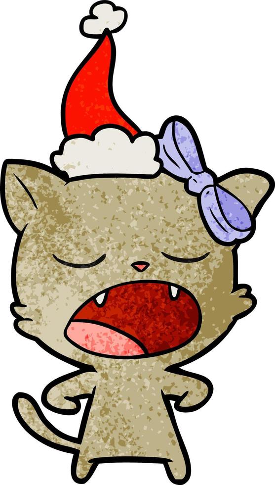 strutturato cartone animato di un' sbadigli gatto indossare Santa cappello vettore