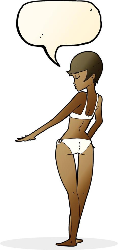 cartone animato donna nel bikini con discorso bolla vettore