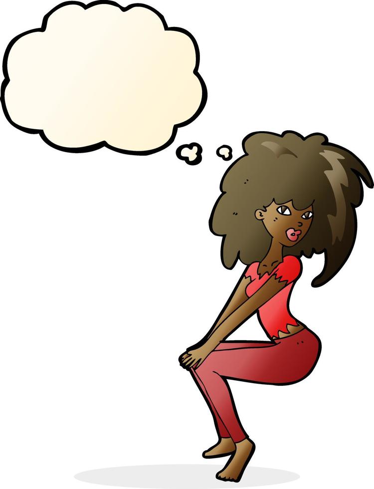 cartone animato donna con grande capelli con pensato bolla vettore