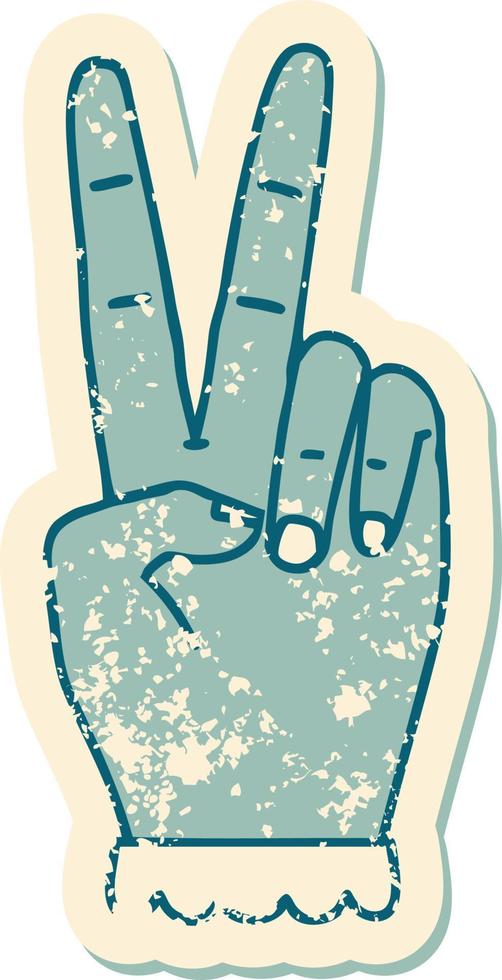grunge etichetta di un' pace simbolo Due dito mano gesto vettore