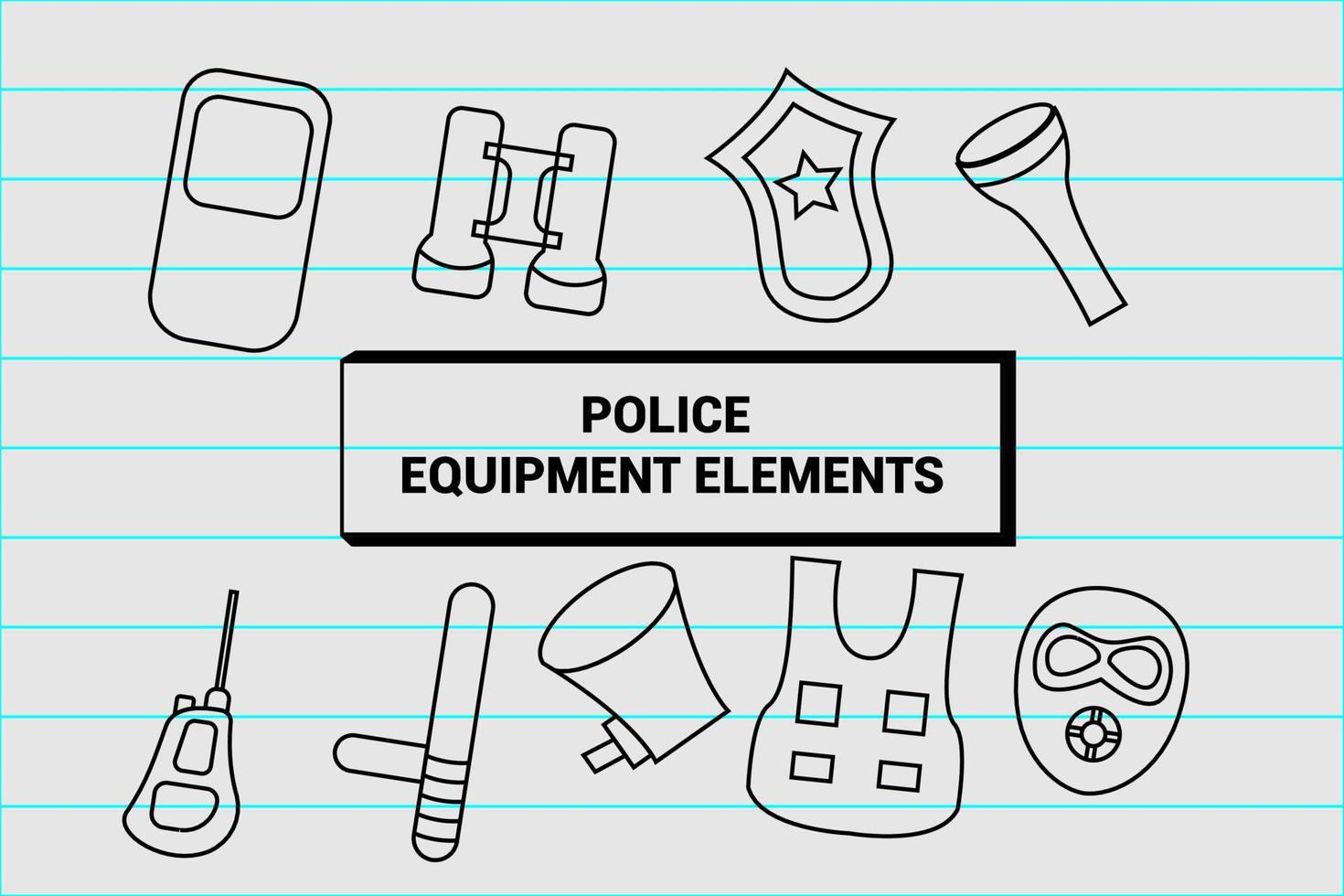 polizia nero linea cartone animato impostare. polizia schema elementi. vettore illustrazione di un' collezione di nero linea cartoni animati. polizia schema elementi siamo adatto per un' design linguaggio, e simboli.