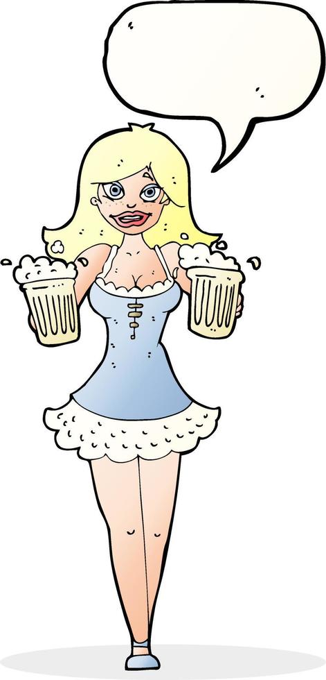 cartone animato birra Festival ragazza con discorso bolla vettore