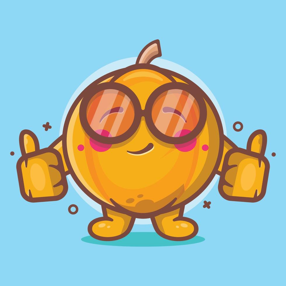 kawaii zucca frutta personaggio portafortuna con pollice su mano gesto isolato cartone animato nel piatto stile design vettore