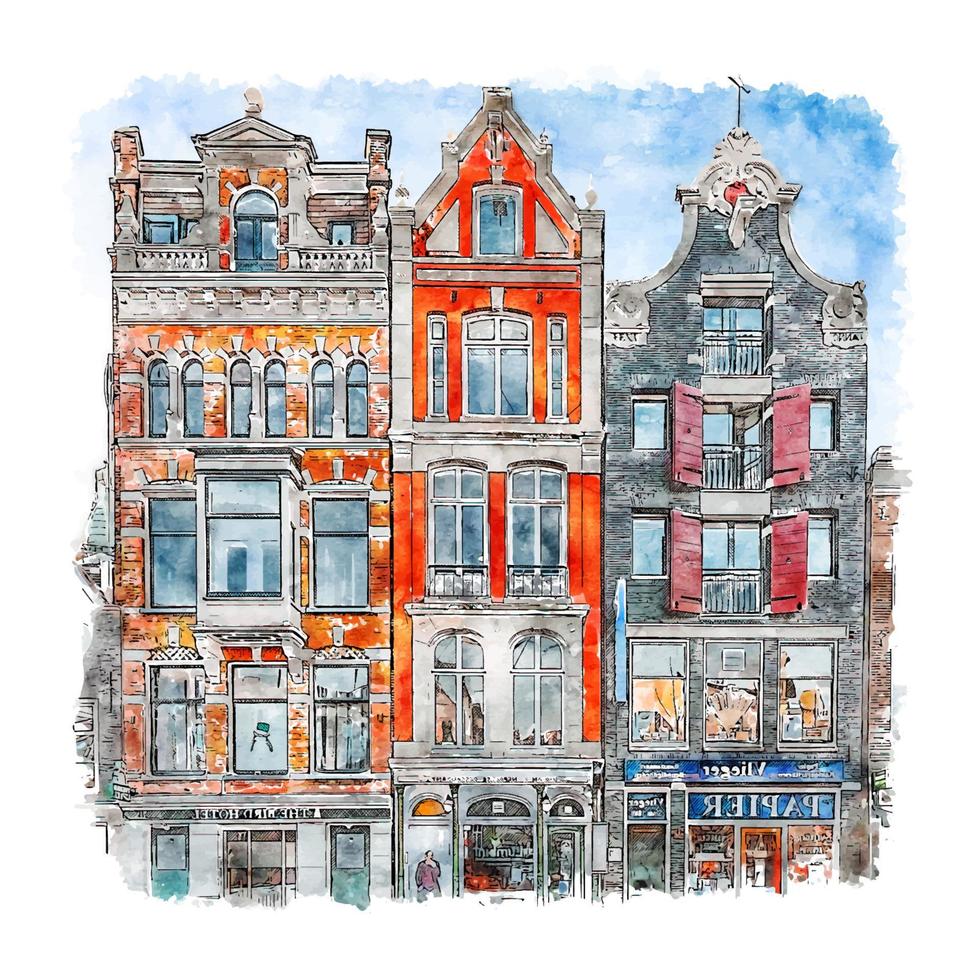 amsterdam centrum Olanda acquerello schizzo mano disegnato illustrazione vettore