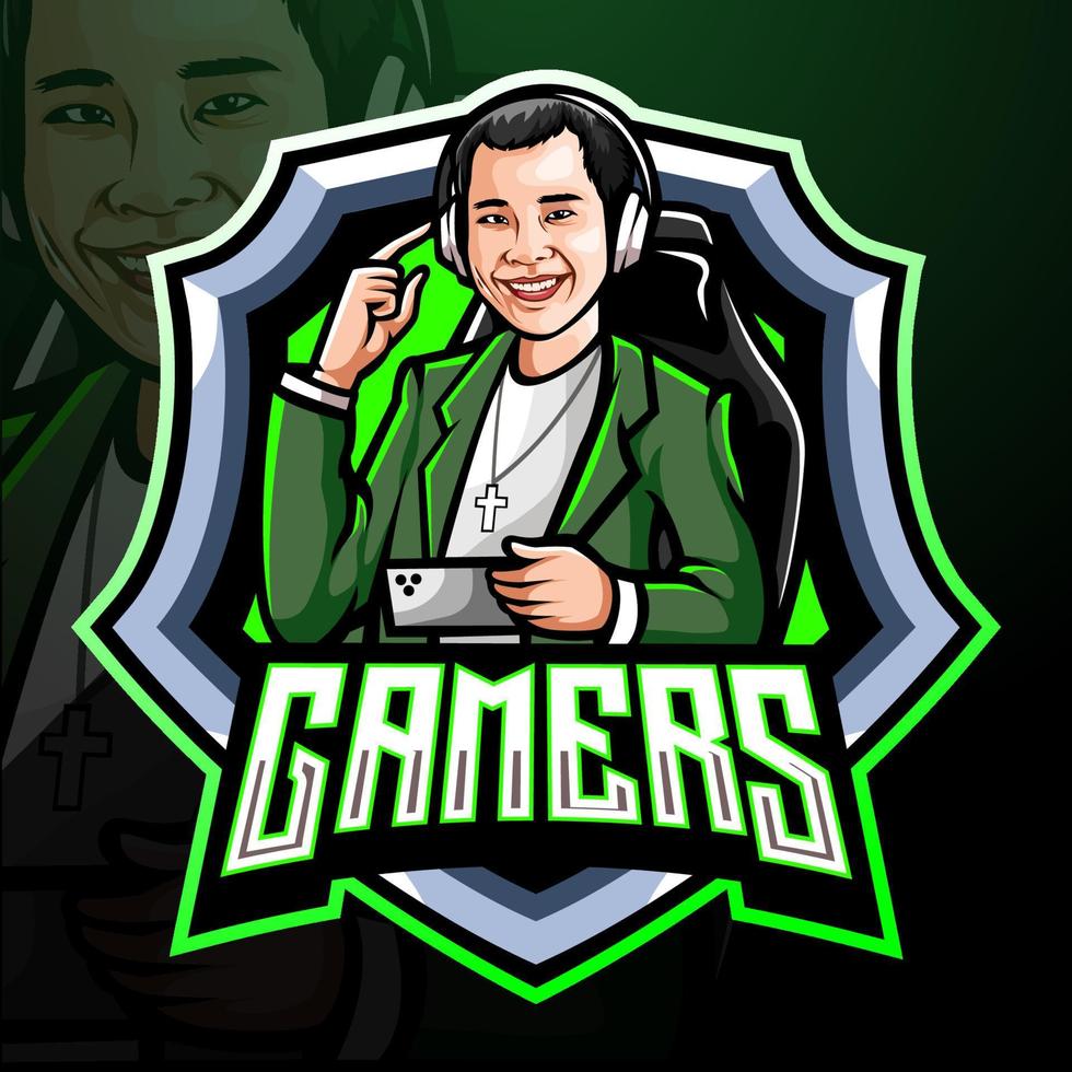 gamer mascotte. esport logo design vettore