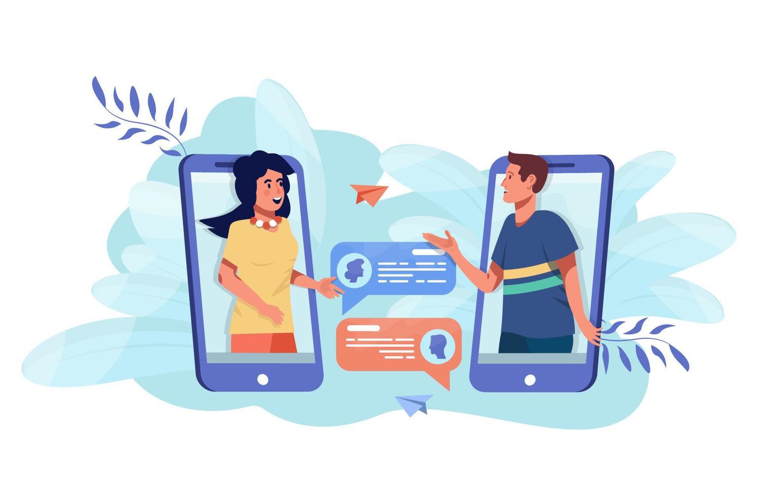 in linea comunicazione concetto. coppia scambiare messaggi. in linea incontri app. messaggero vettore