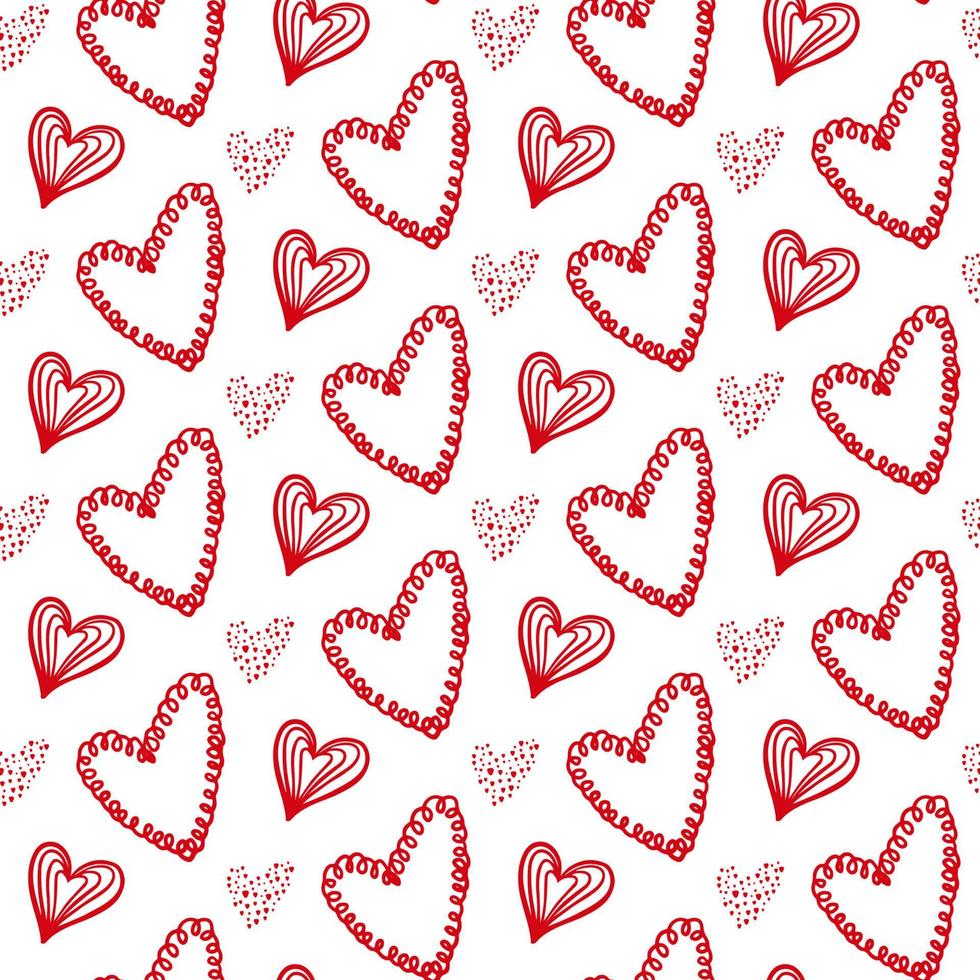 modello senza cuciture di cuori di san valentino disegnati a mano carino. doodle decorativo a forma di cuore di amore in stile schizzo. scribble inchiostro cuori a pois per design di nozze, avvolgimento, ornato e biglietti di auguri vettore