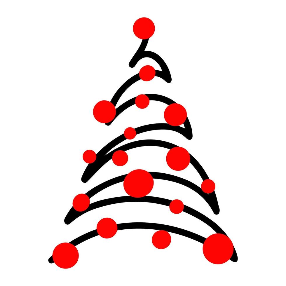 vettore disegnato a mano albero di Natale isolato su sfondo bianco icona. divertente e carino doodle vintage illustrazione per design stagionale, tessile, decorazione per biglietto di auguri. abete rosso con ghirlanda di capodanno.